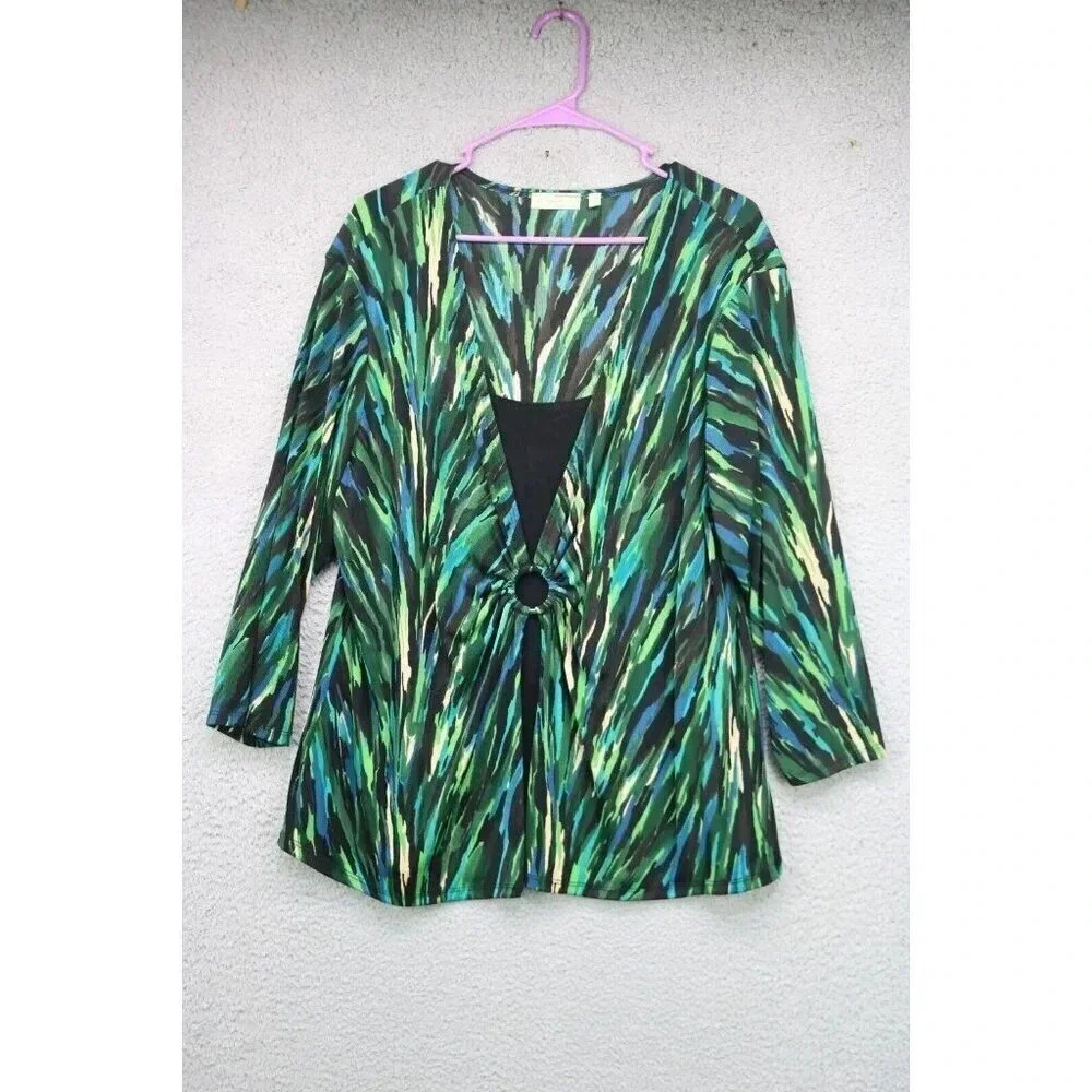 Choices Liquid Knit Top-Size 2X Plus Size-3/4 Sleeves-Art to Wear